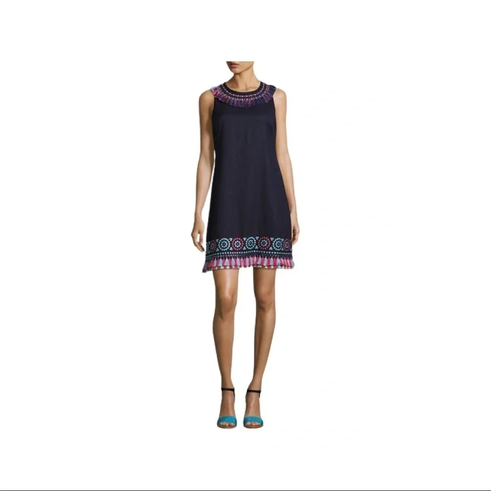 KATE SPADE Embroidered Tassel Dress In Rich Navy (20)